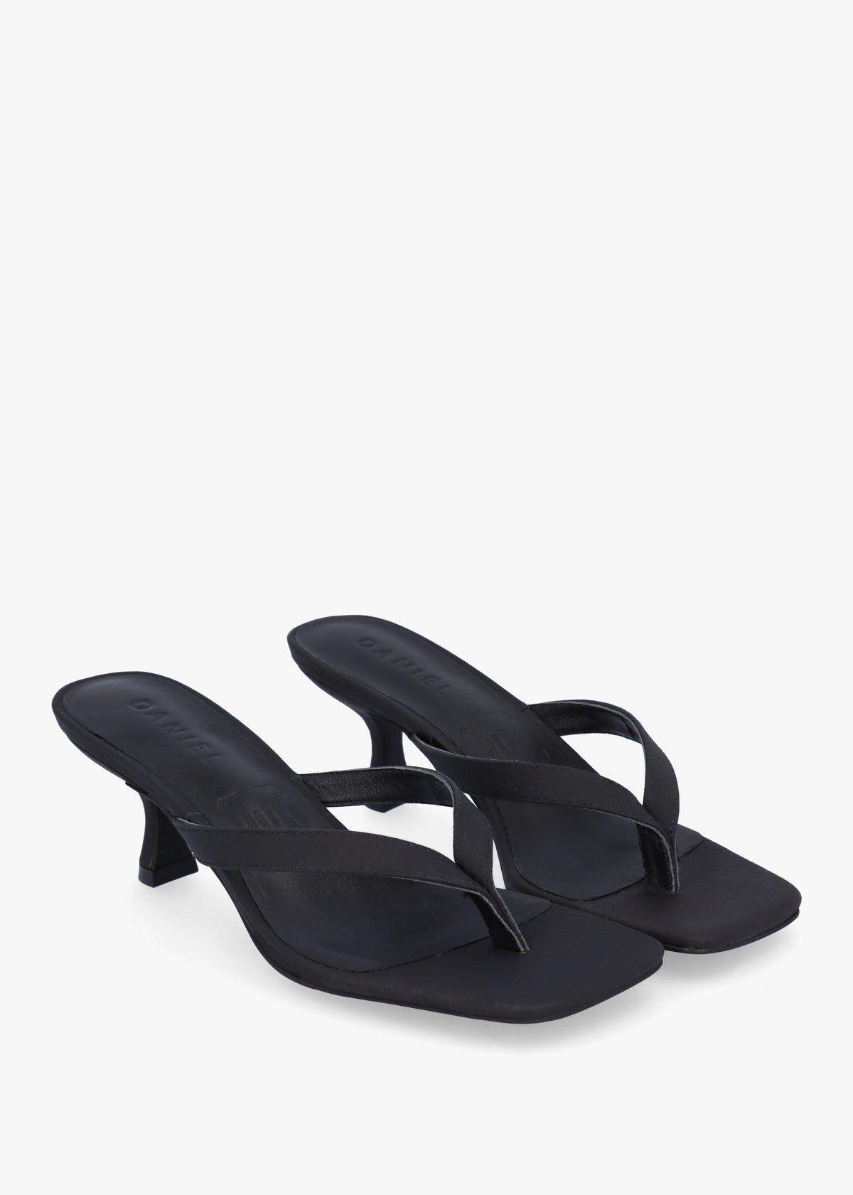 Eden Black Leather Toe Post Kitten Heel Sandals