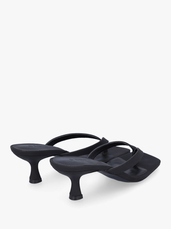 Eden Black Leather Toe Post Kitten Heel Sandals