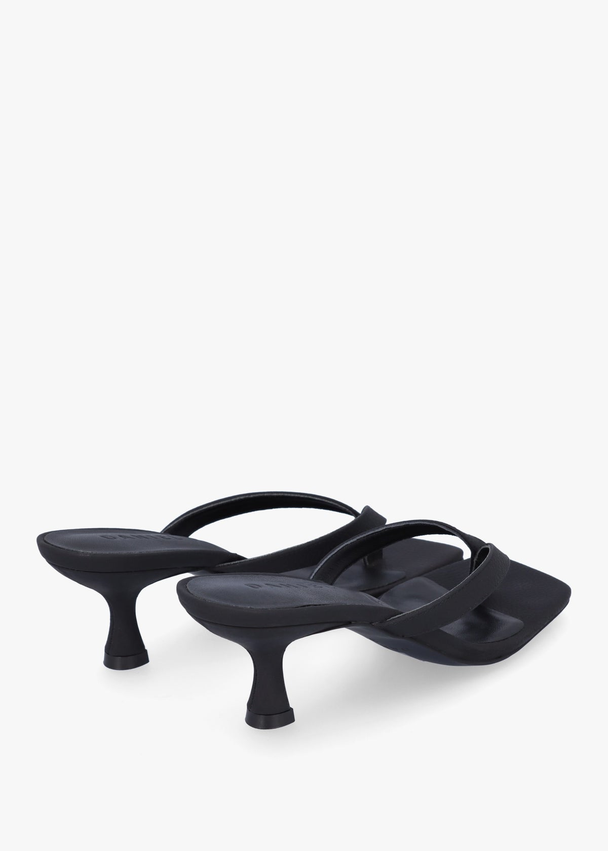 Eden Black Leather Toe Post Kitten Heel Sandals