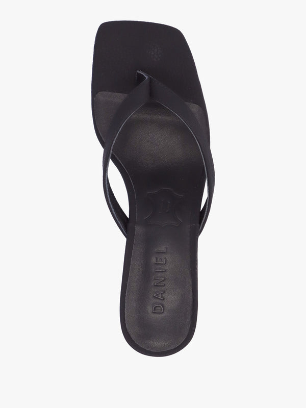 Eden Black Leather Toe Post Kitten Heel Sandals