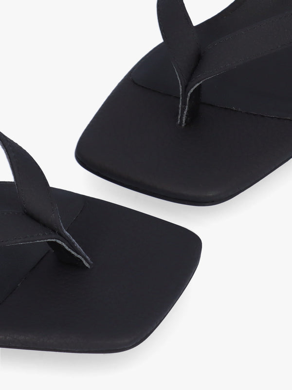 Eden Black Leather Toe Post Kitten Heel Sandals