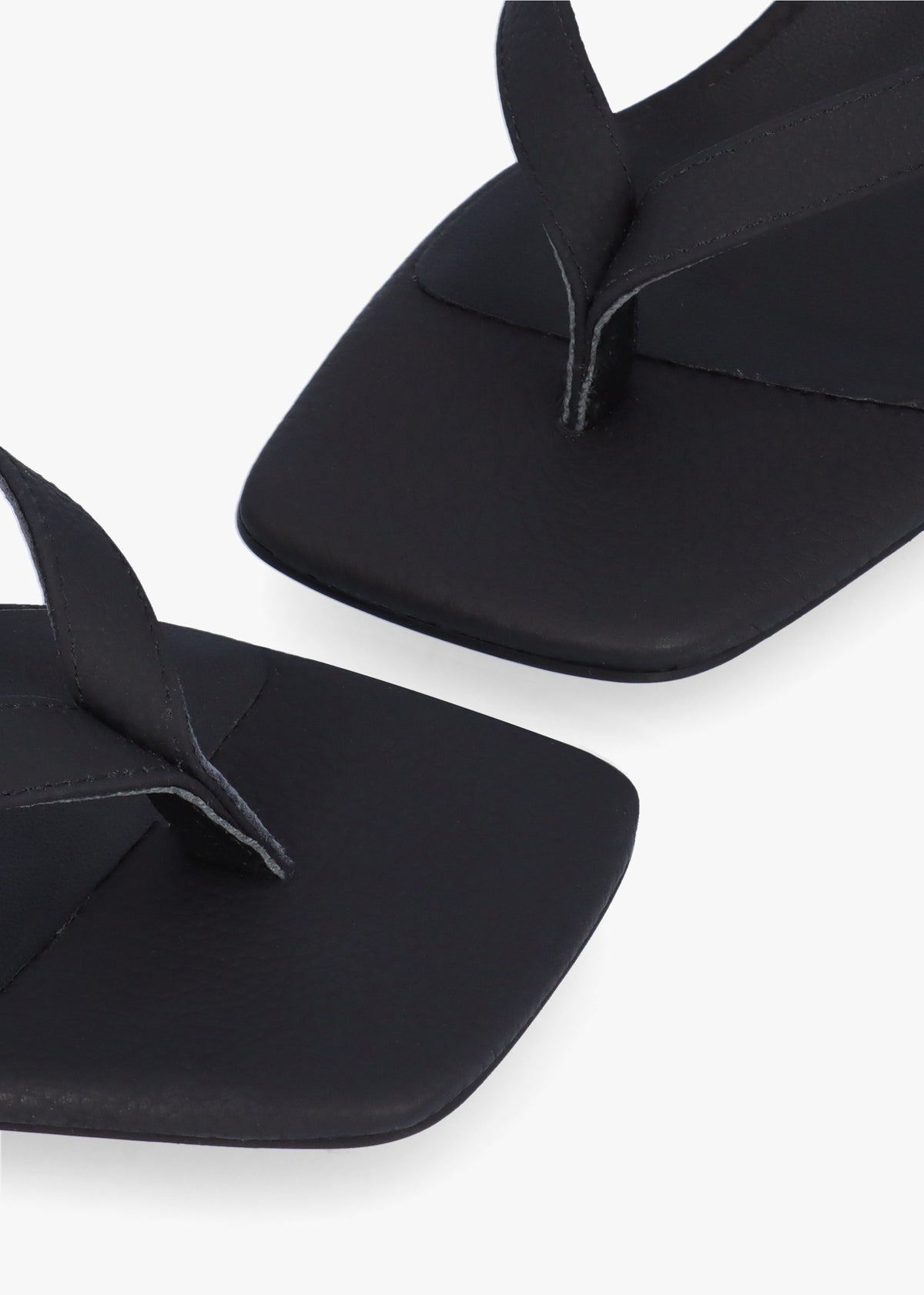 Eden Black Leather Toe Post Kitten Heel Sandals
