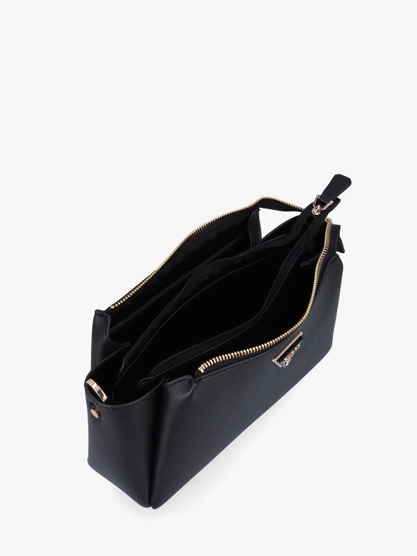 Iwona Triple Compartment Black Cross-Body Bag