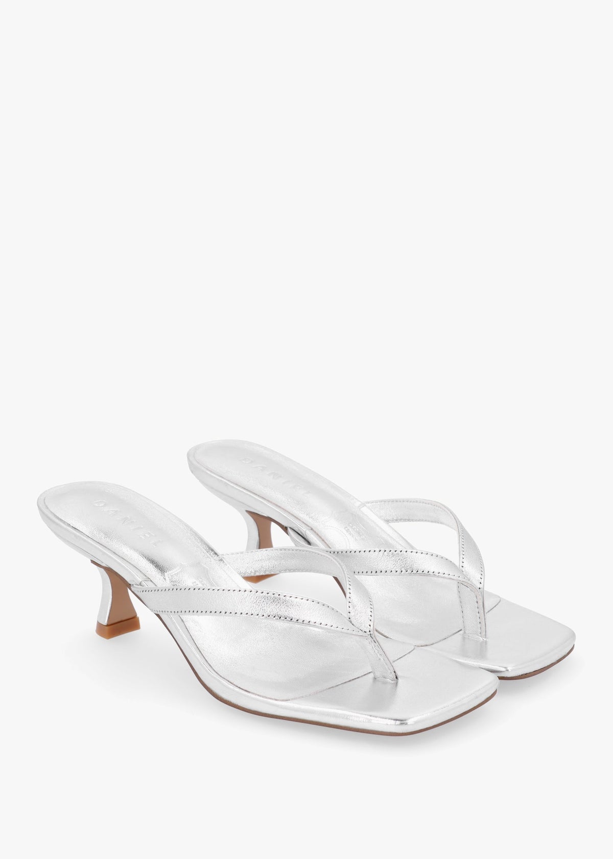 Eden Silver Leather Toe Post Kitten Heel Sandals