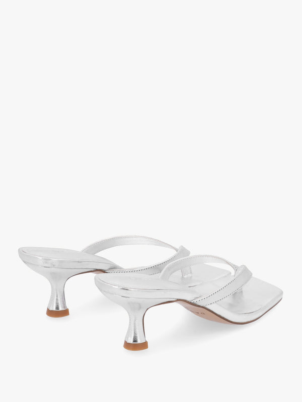 Eden Silver Leather Toe Post Kitten Heel Sandals