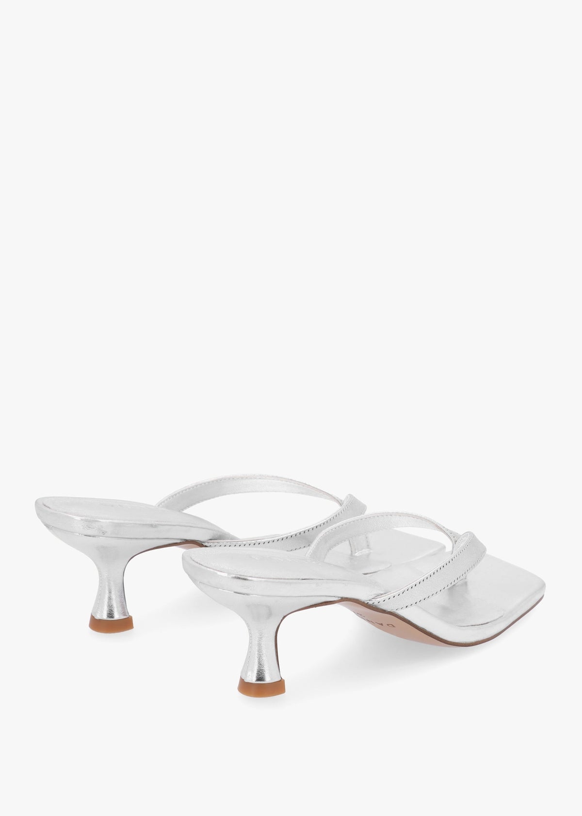 Eden Silver Leather Toe Post Kitten Heel Sandals