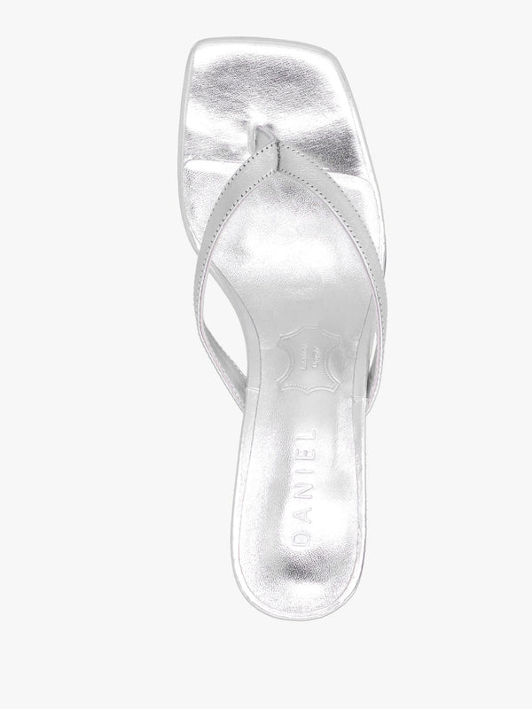 Eden Silver Leather Toe Post Kitten Heel Sandals