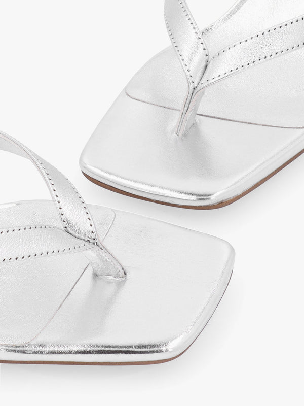 Eden Silver Leather Toe Post Kitten Heel Sandals