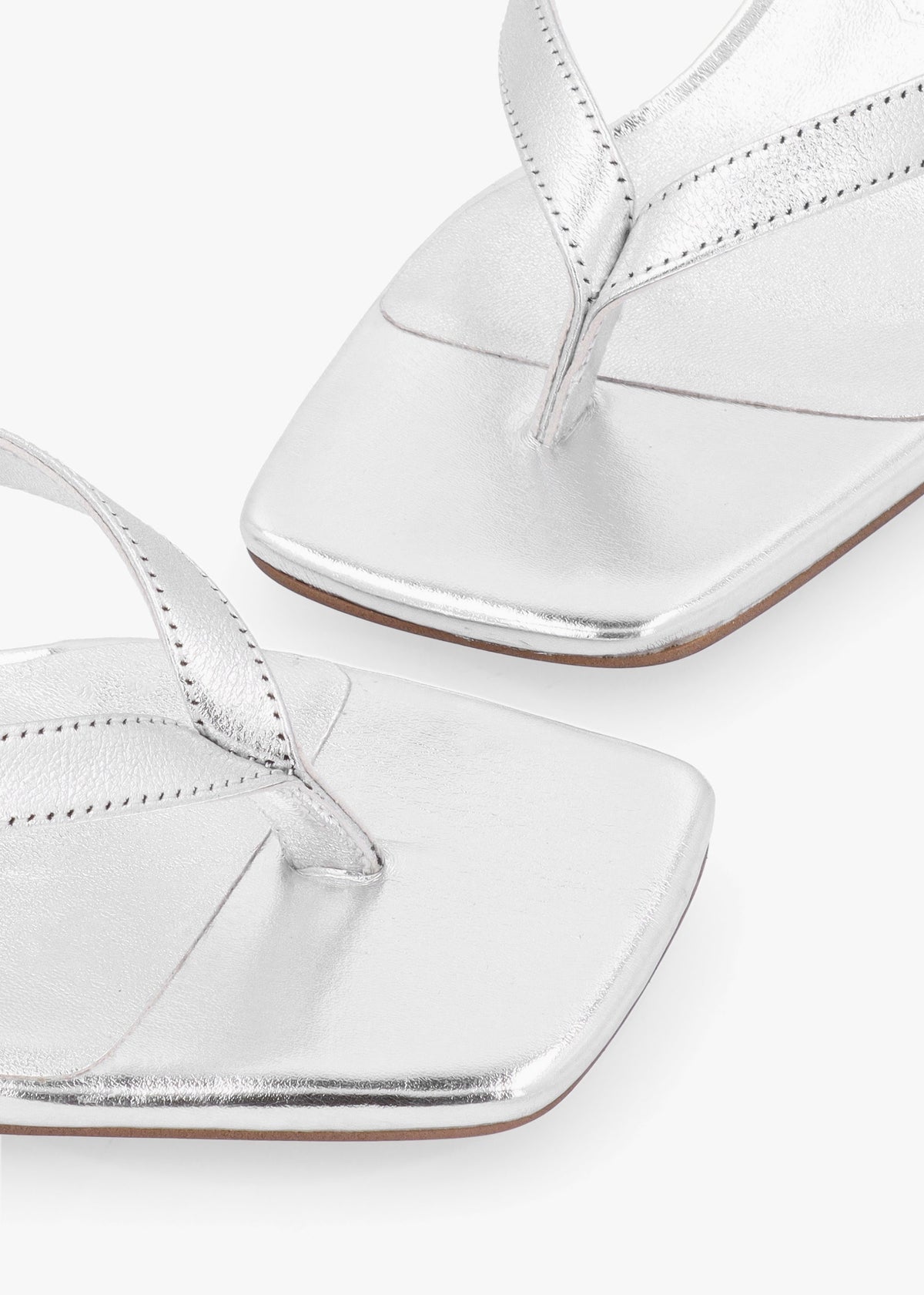 Eden Silver Leather Toe Post Kitten Heel Sandals