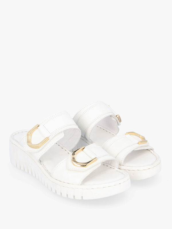 Lorelai White Leather Two Bar Mules