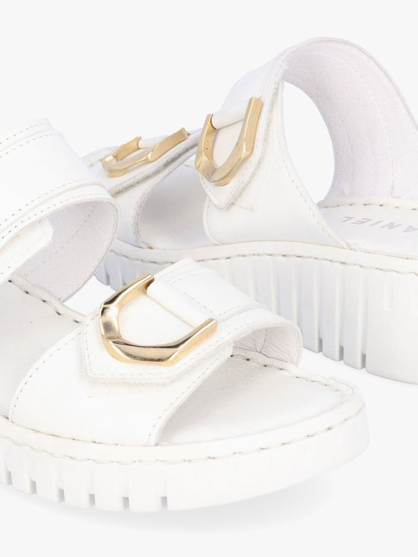 Lorelai White Leather Two Bar Mules