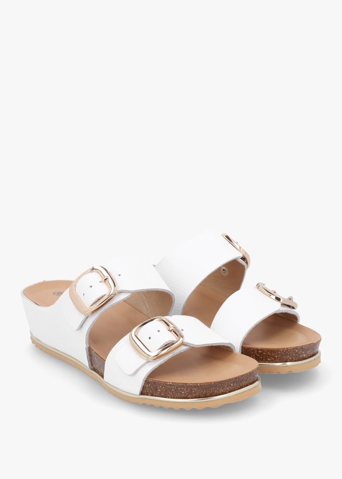 Ibuckle White Leather Two Bar Low Wedge Mules