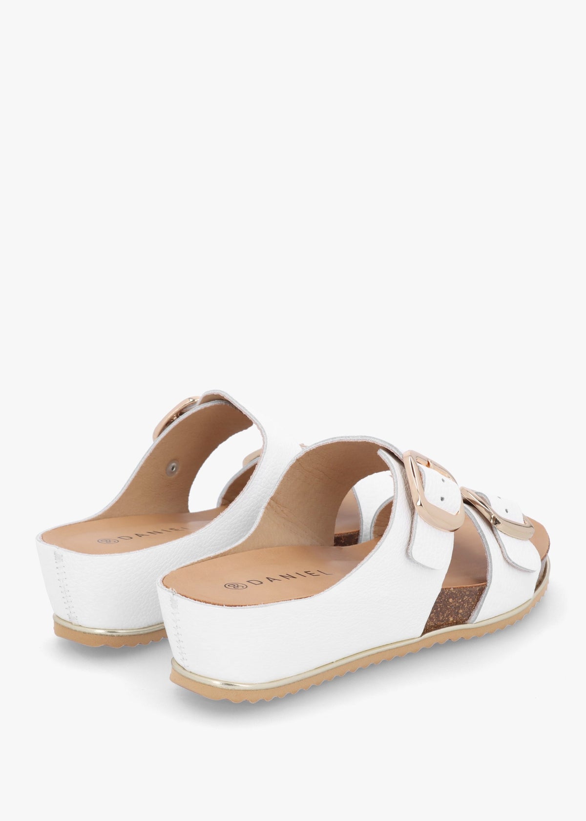 Ibuckle White Leather Two Bar Low Wedge Mules