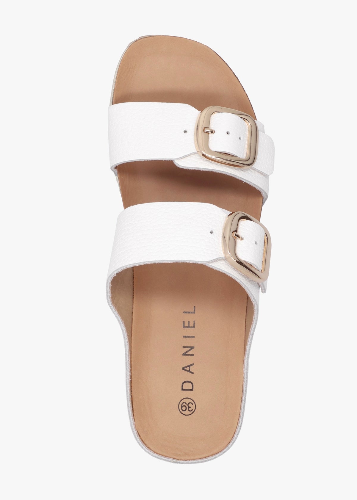 Ibuckle White Leather Two Bar Low Wedge Mules