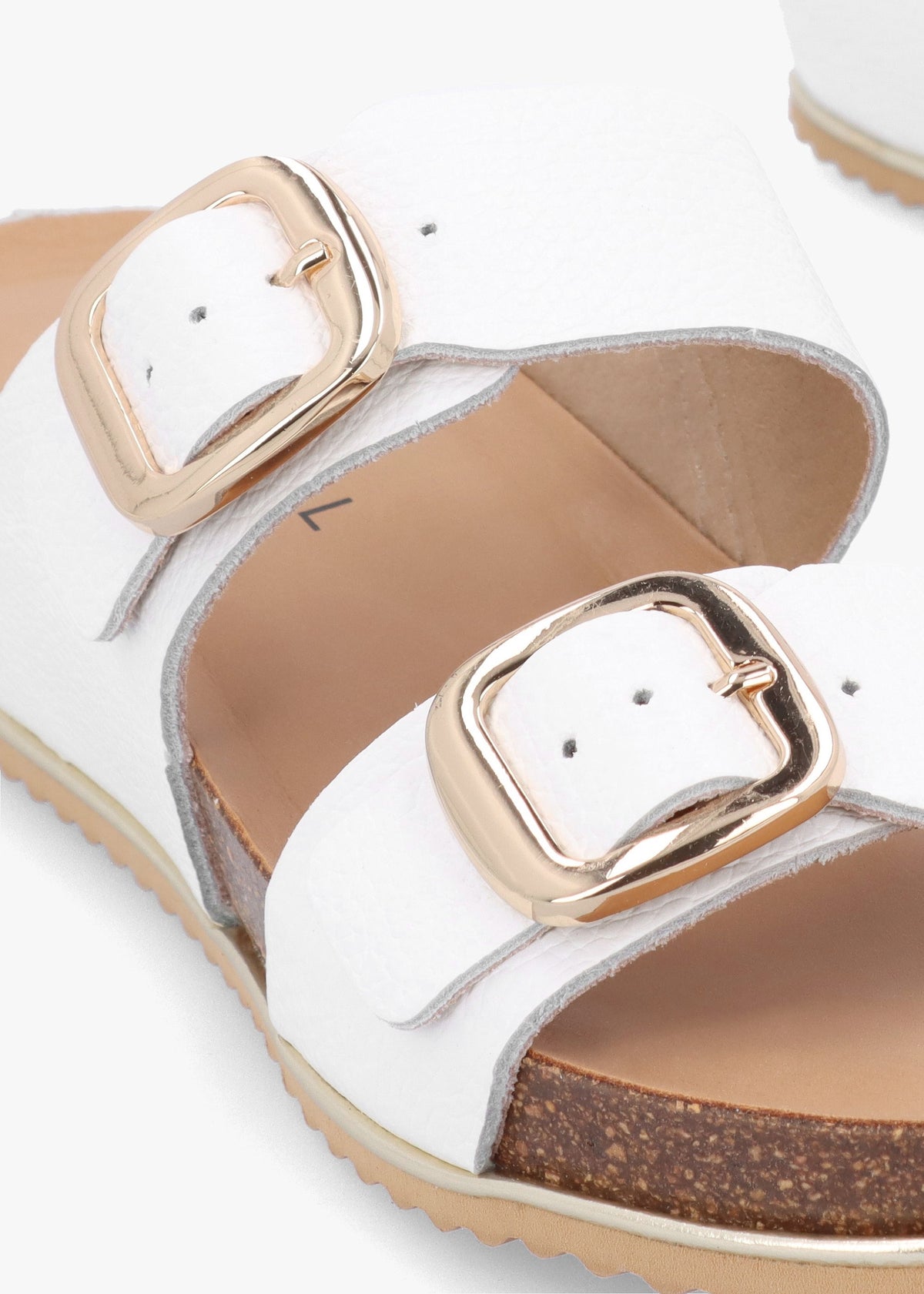 Ibuckle White Leather Two Bar Low Wedge Mules