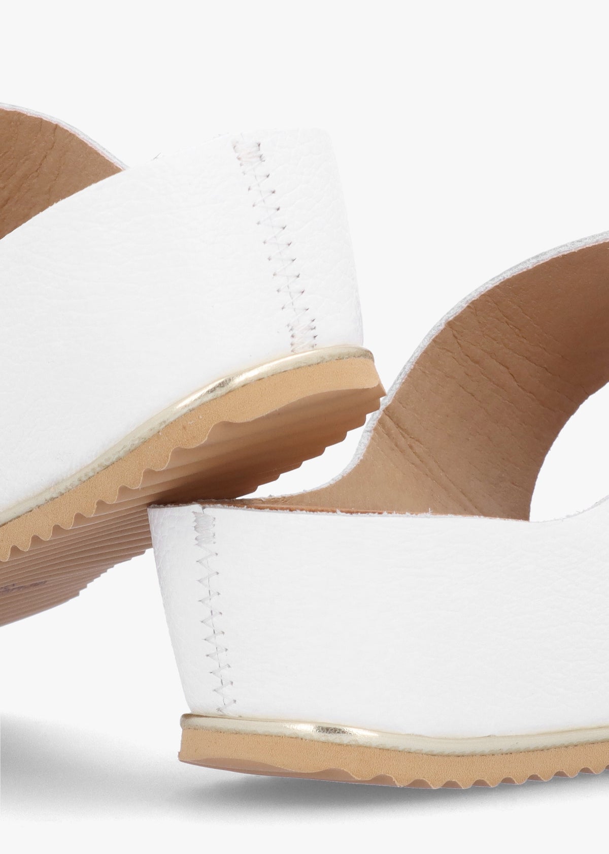 Ibuckle White Leather Two Bar Low Wedge Mules
