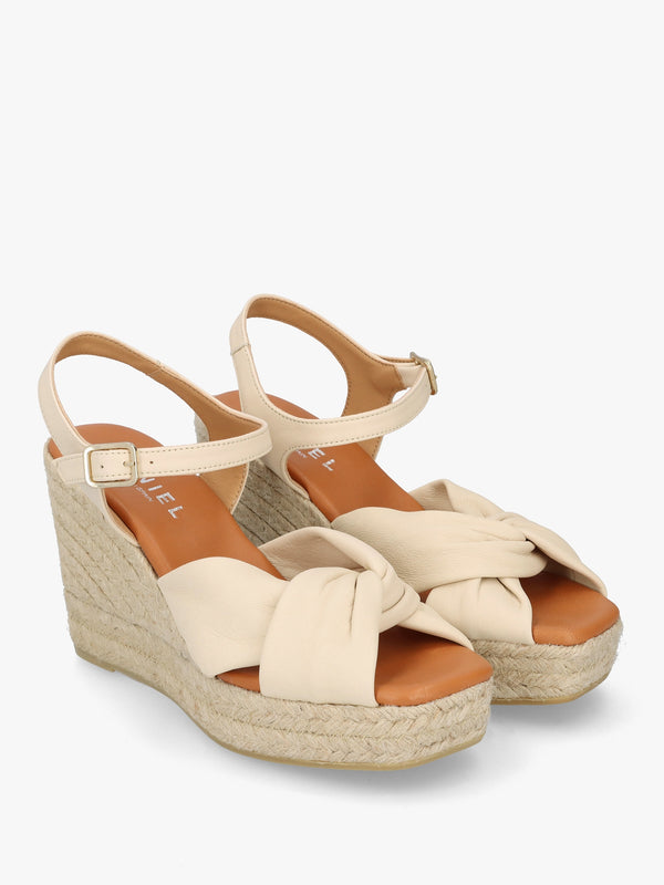 Kimberly Cream Leather Knotted Wedge Espadrille Sandals