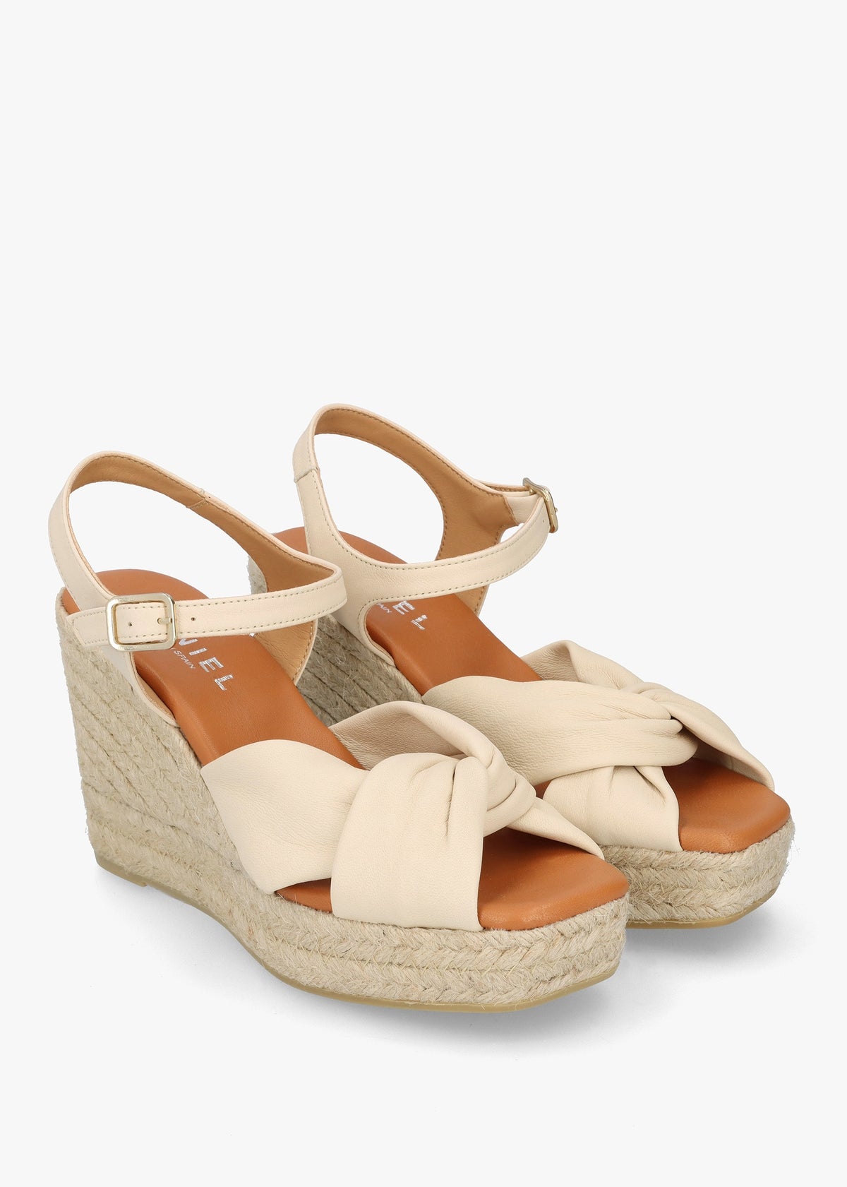 Kimberly Cream Leather Knotted Wedge Espadrille Sandals