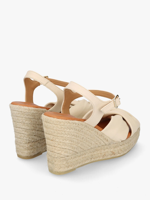 Kimberly Cream Leather Knotted Wedge Espadrille Sandals