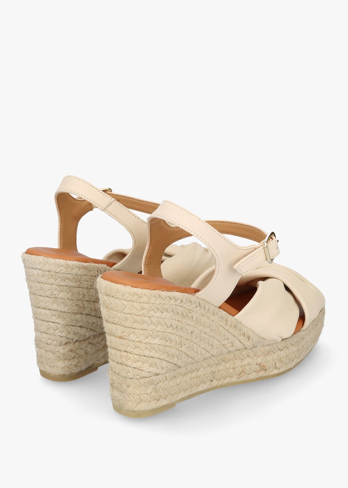 Kimberly Cream Leather Knotted Wedge Espadrille Sandals