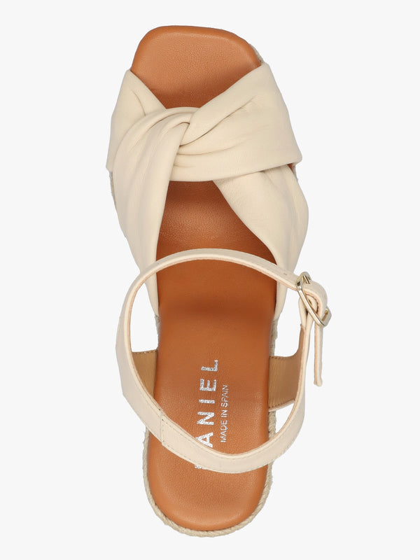 Kimberly Cream Leather Knotted Wedge Espadrille Sandals