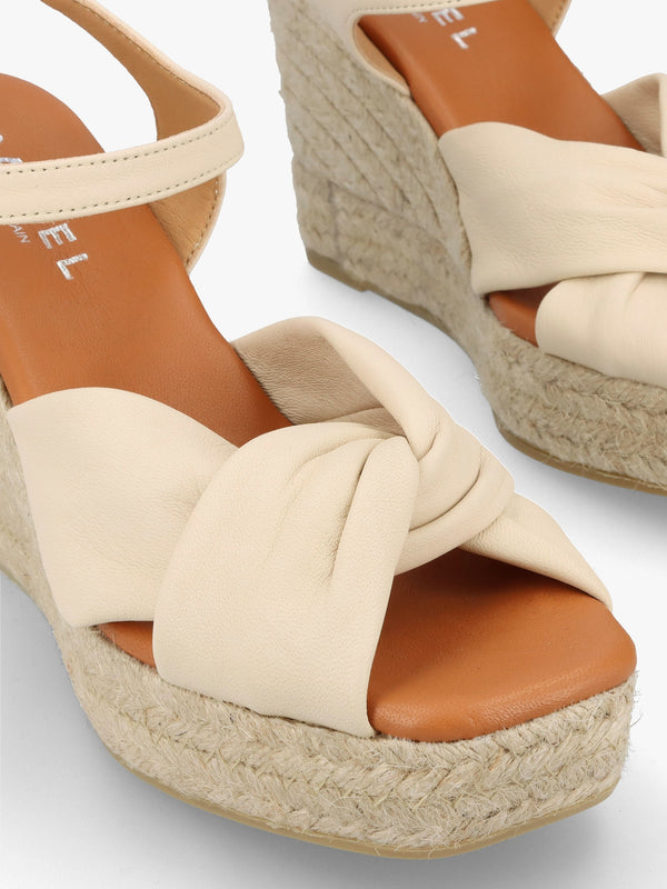 Kimberly Cream Leather Knotted Wedge Espadrille Sandals