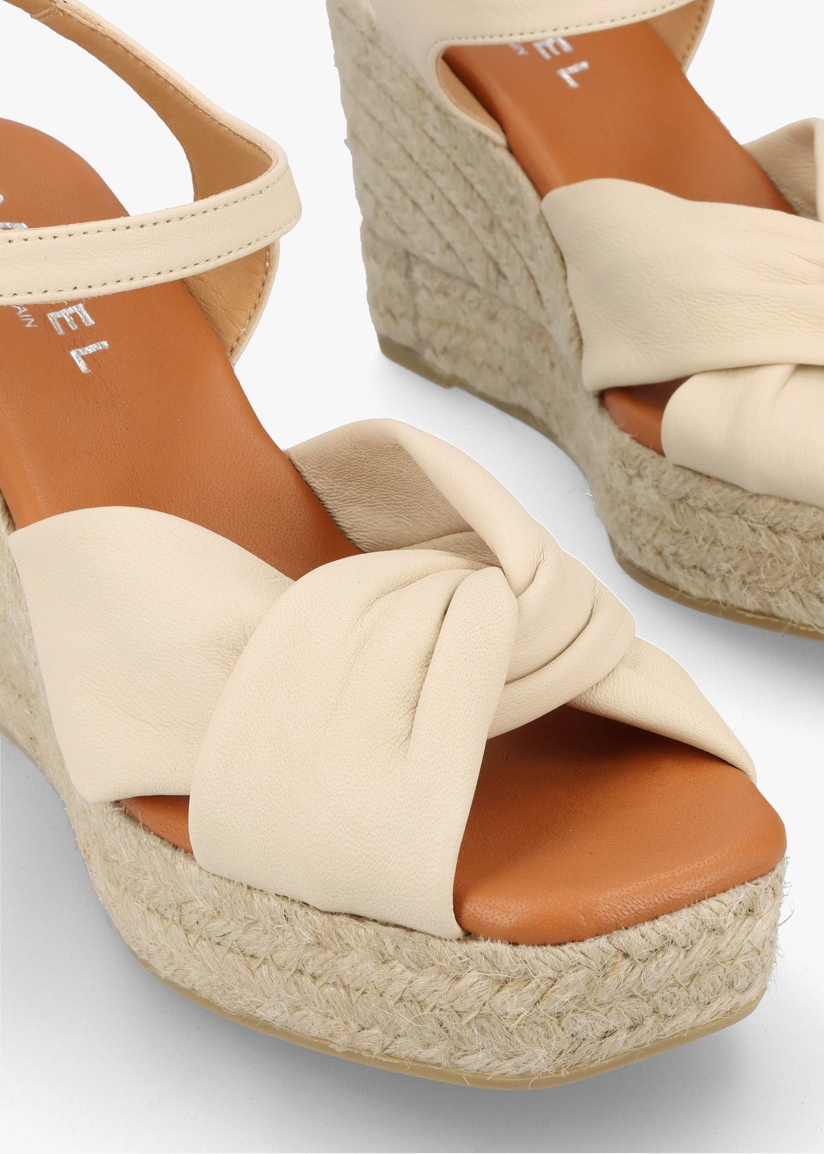 Kimberly Cream Leather Knotted Wedge Espadrille Sandals