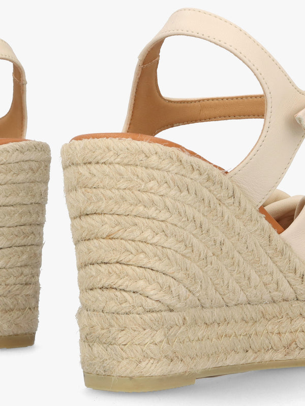 Kimberly Cream Leather Knotted Wedge Espadrille Sandals