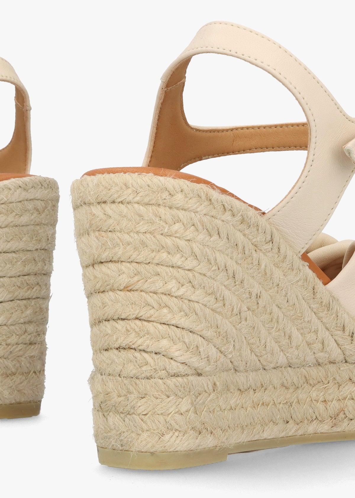 Kimberly Cream Leather Knotted Wedge Espadrille Sandals