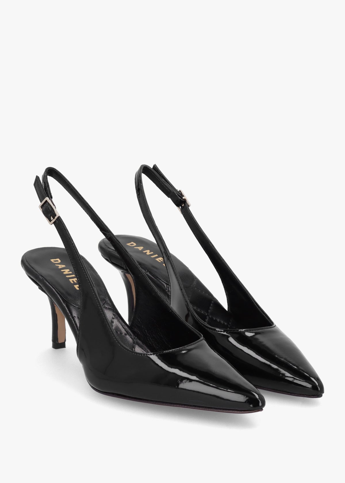 Alvie Black Patent Leather Heeled Sling Backs