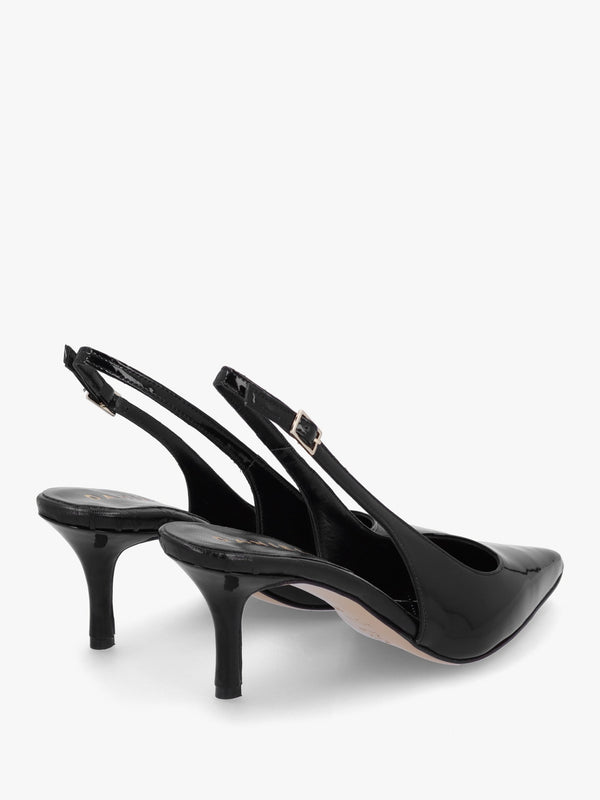 Alvie Black Patent Leather Heeled Sling Backs