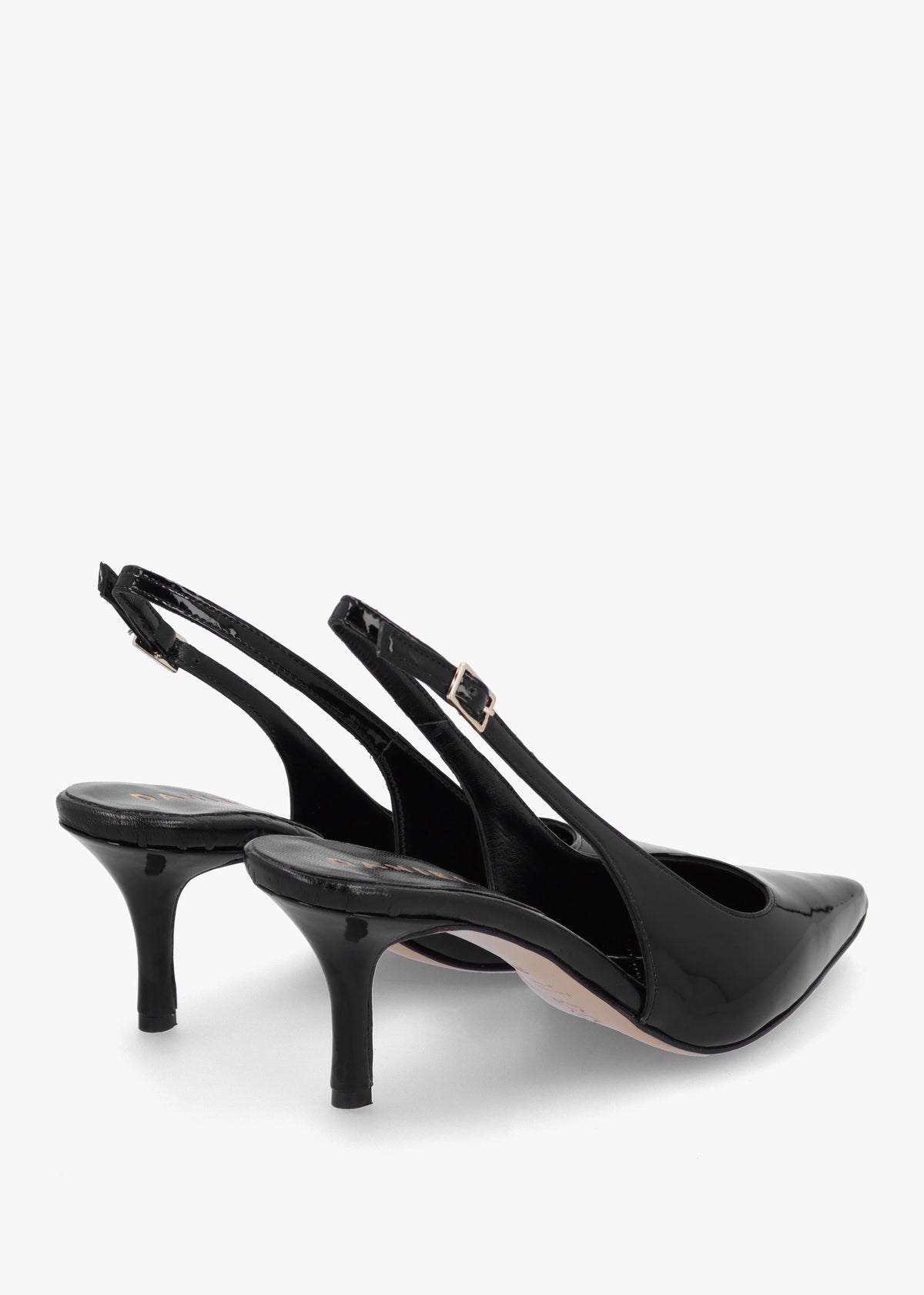 Alvie Black Patent Leather Heeled Sling Backs