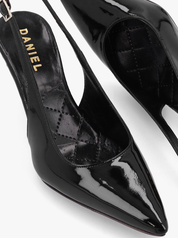 Alvie Black Patent Leather Heeled Sling Backs
