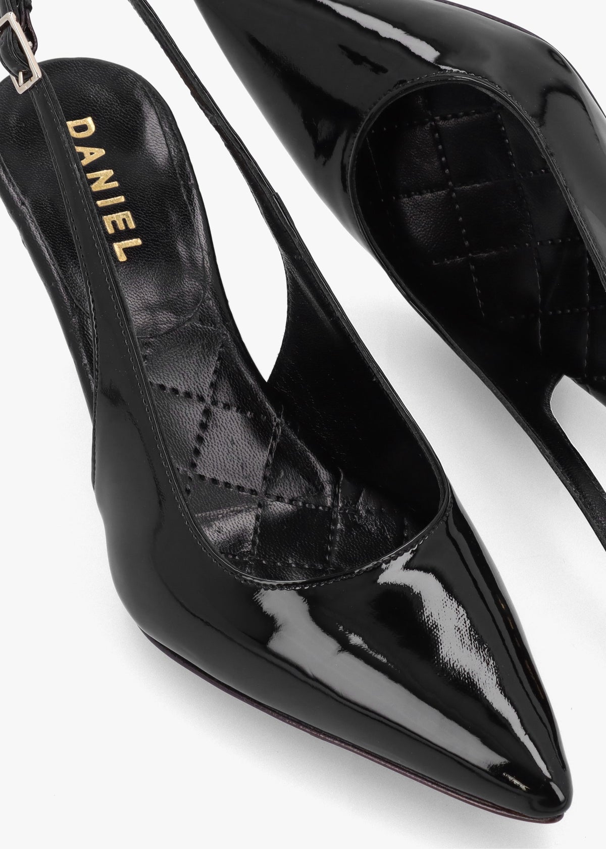 Alvie Black Patent Leather Heeled Sling Backs
