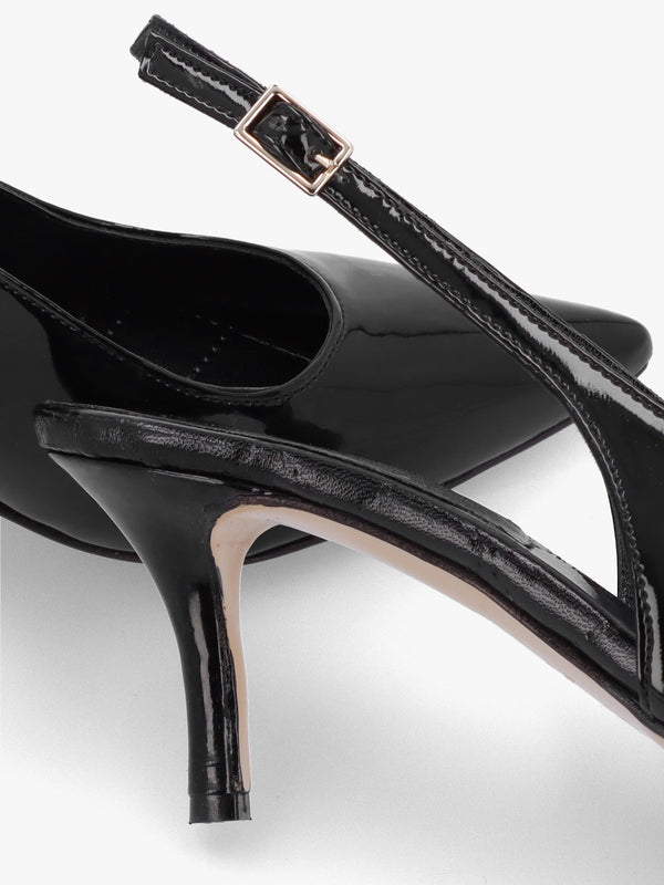 Alvie Black Patent Leather Heeled Sling Backs