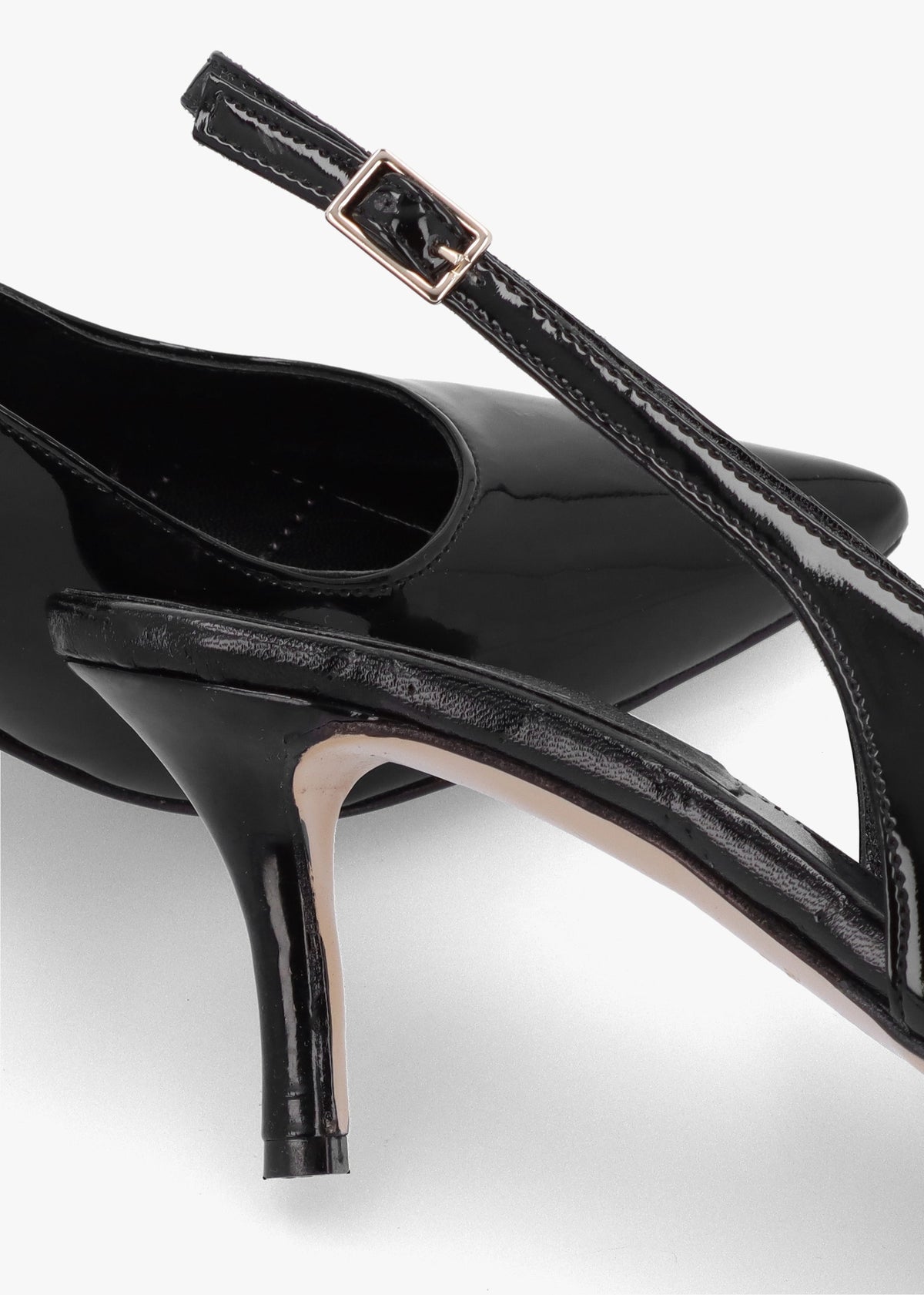 Alvie Black Patent Leather Heeled Sling Backs