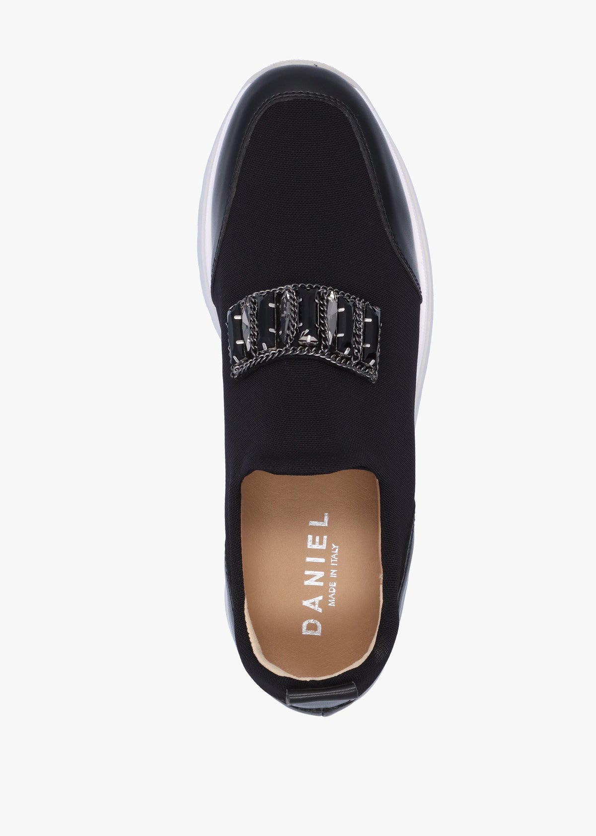 Carnation Black Jewelled Slip On Slab Trainers