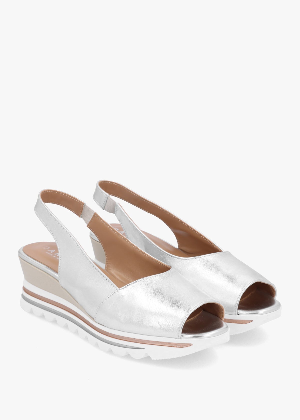 Canna Silver Leather Peep Toe Wedge Sandals
