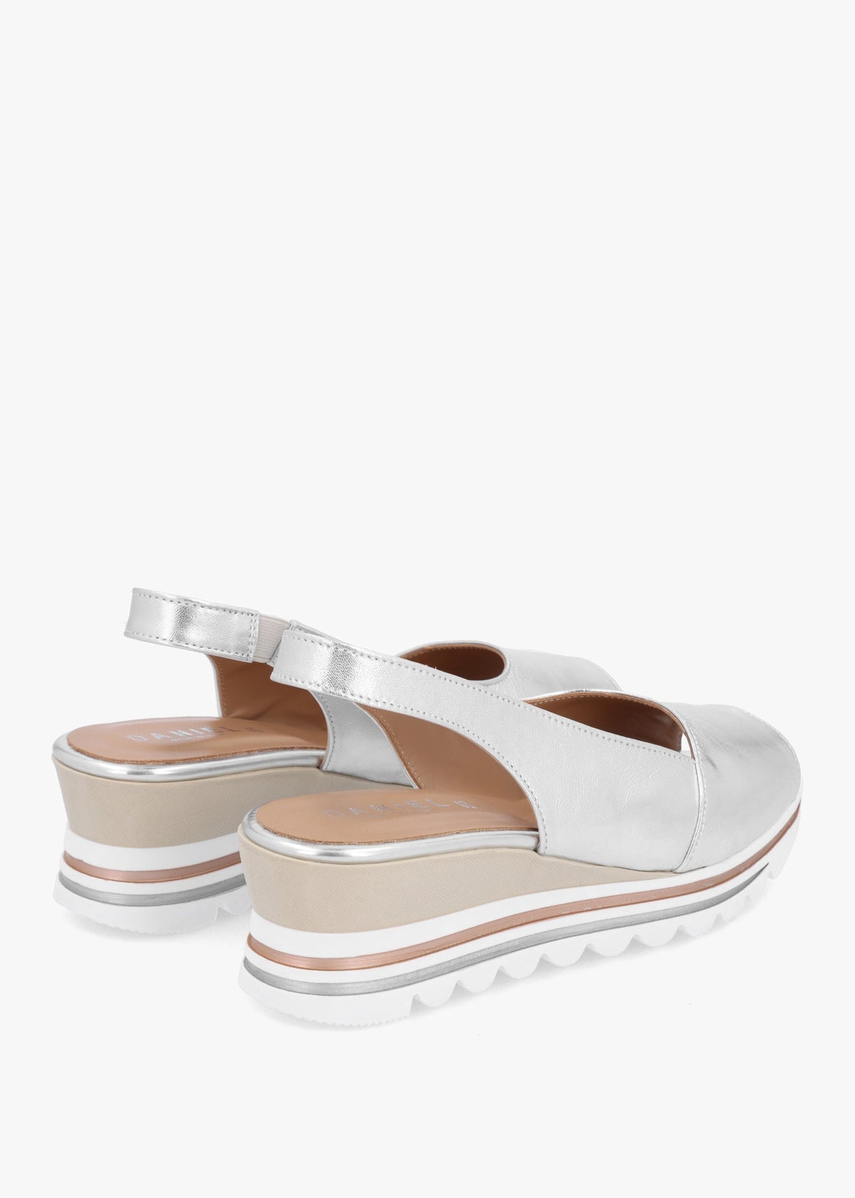 Canna Silver Leather Peep Toe Wedge Sandals