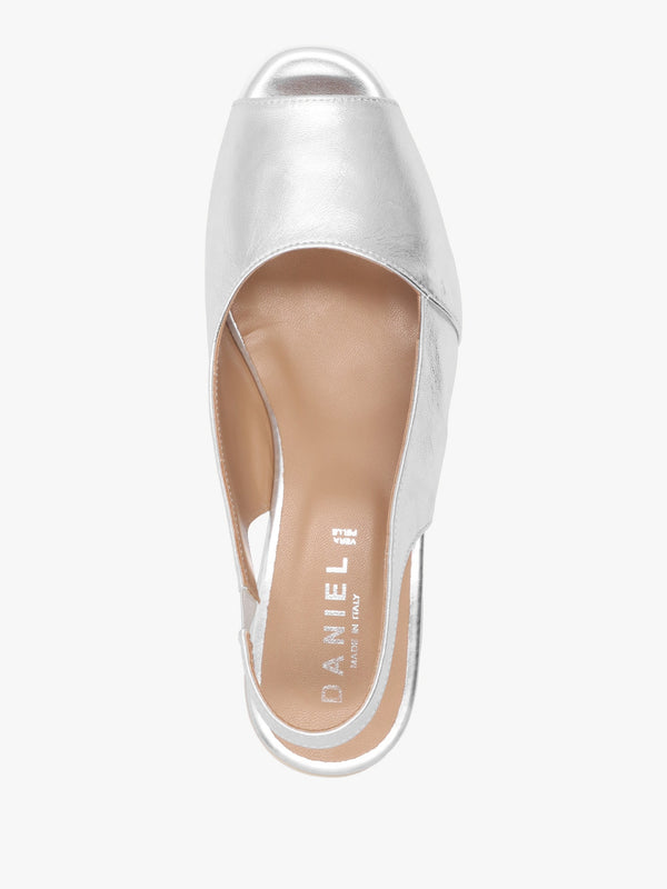 Canna Silver Leather Peep Toe Wedge Sandals