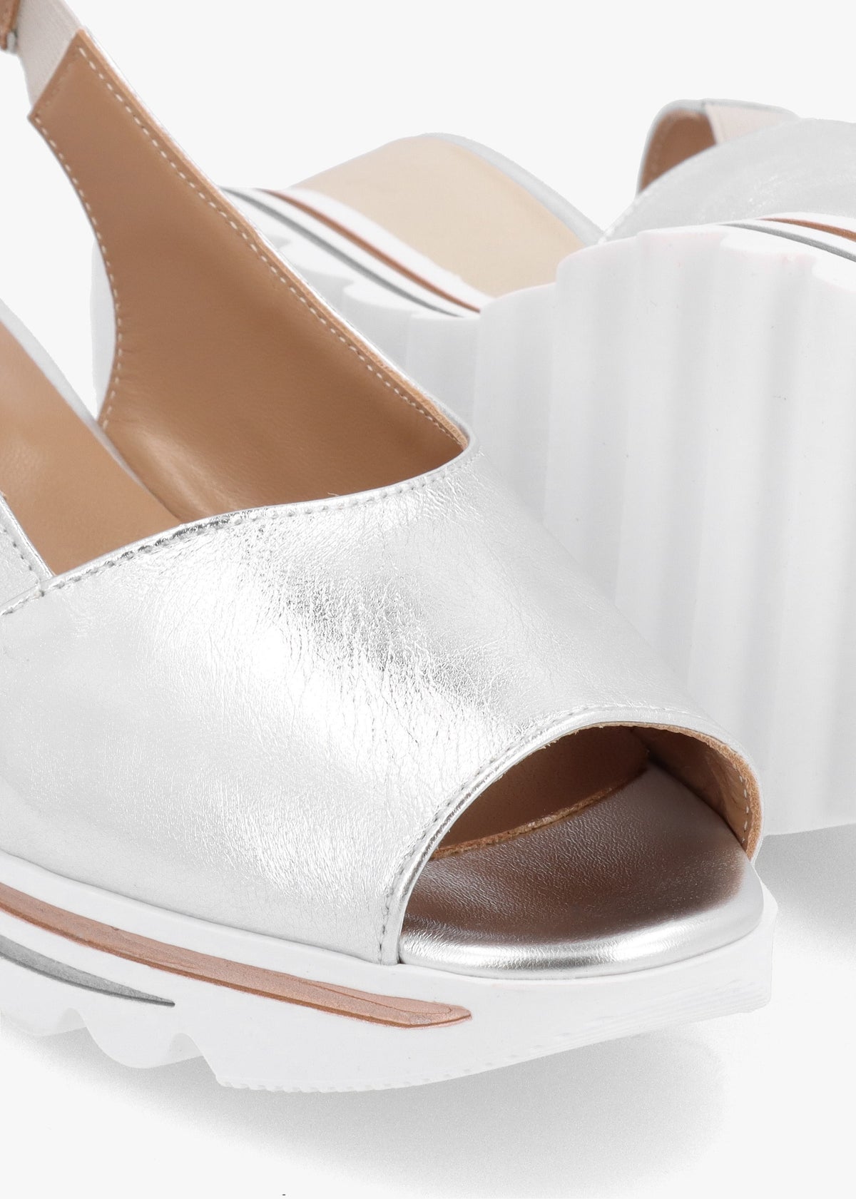 Canna Silver Leather Peep Toe Wedge Sandals