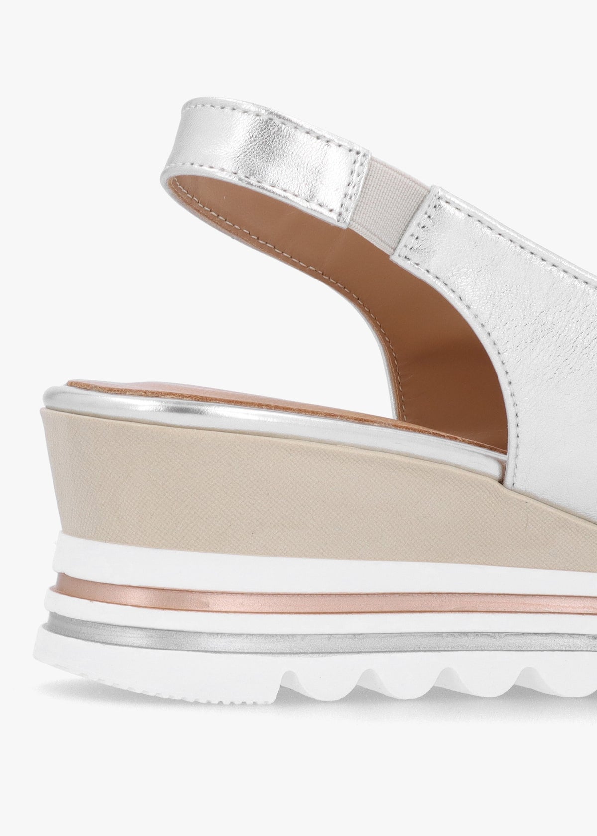 Canna Silver Leather Peep Toe Wedge Sandals