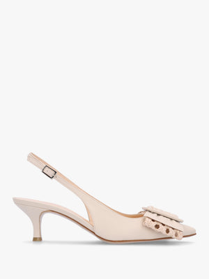 Galina Cream Leather Raffia Bow Heeled Sling Backs