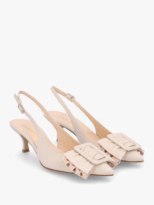 Galina Cream Leather Raffia Bow Heeled Sling Backs