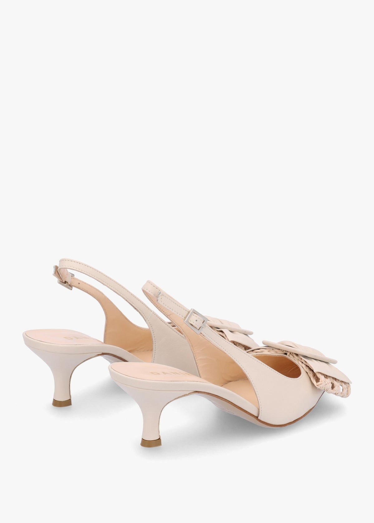 Galina Cream Leather Raffia Bow Heeled Sling Backs