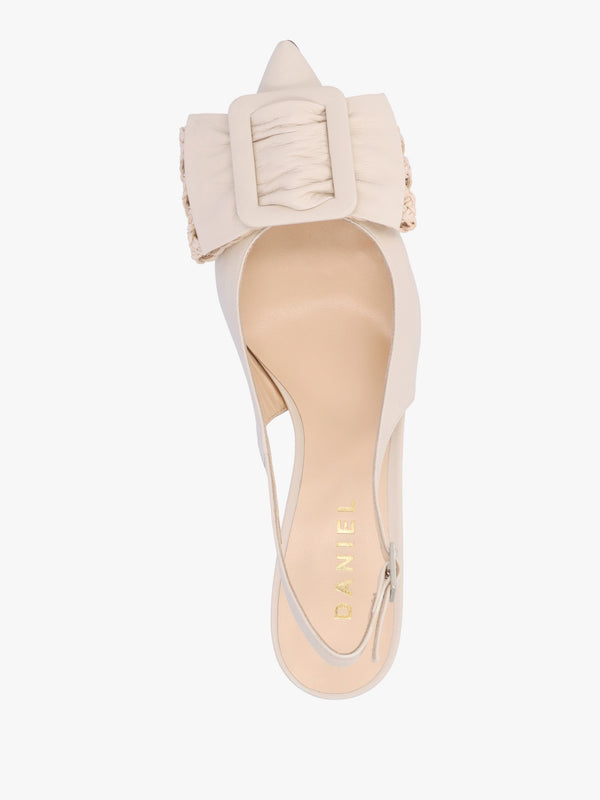 Galina Cream Leather Raffia Bow Heeled Sling Backs