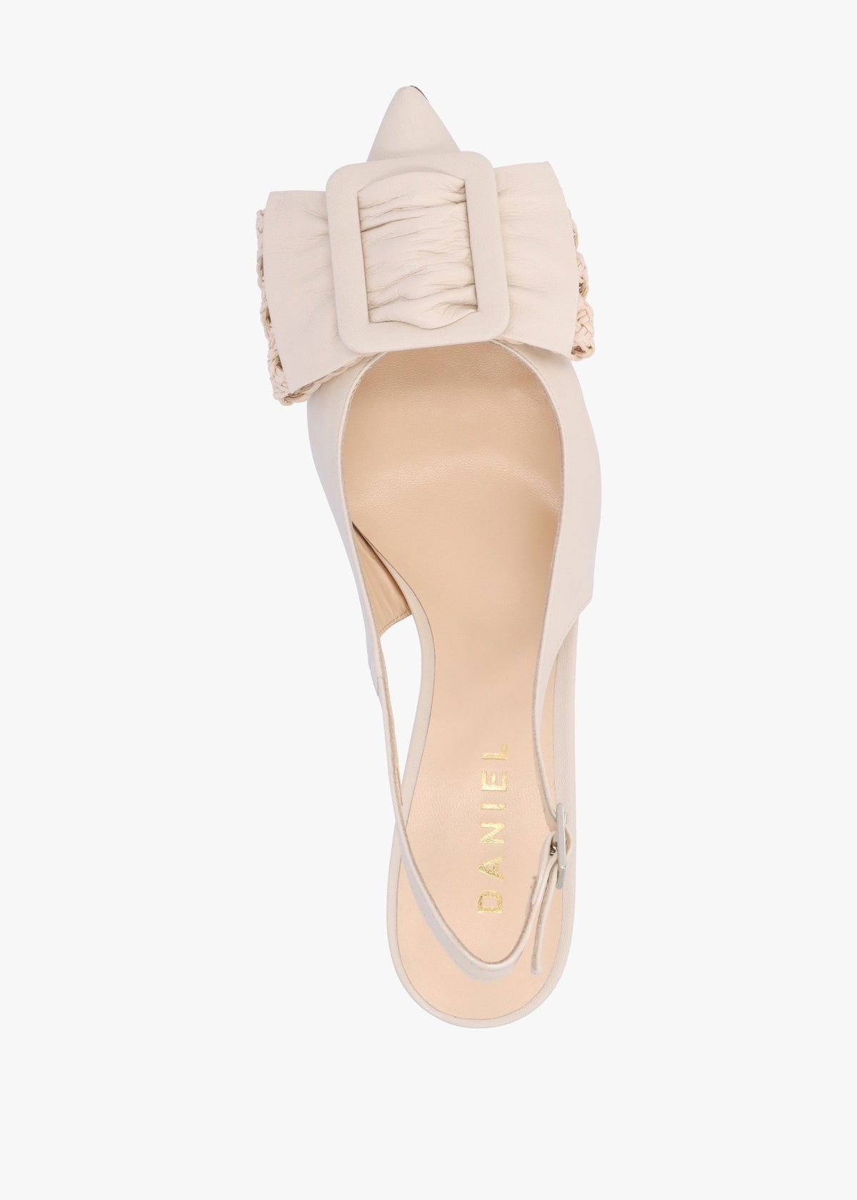 Galina Cream Leather Raffia Bow Heeled Sling Backs