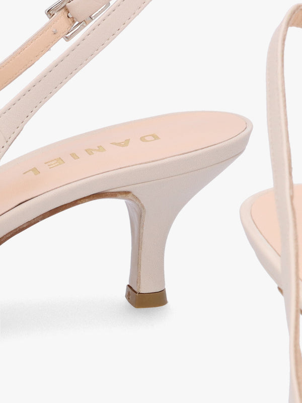 Galina Cream Leather Raffia Bow Heeled Sling Backs