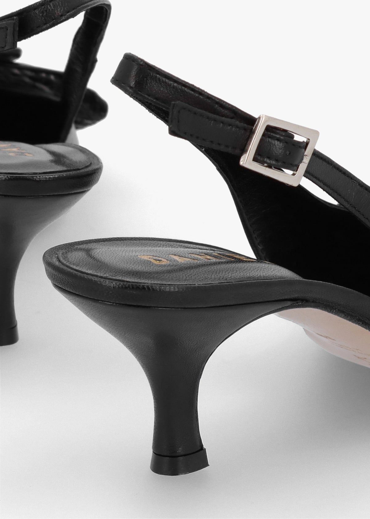Galina Black Leather Raffia Bow Heeled Sling Backs