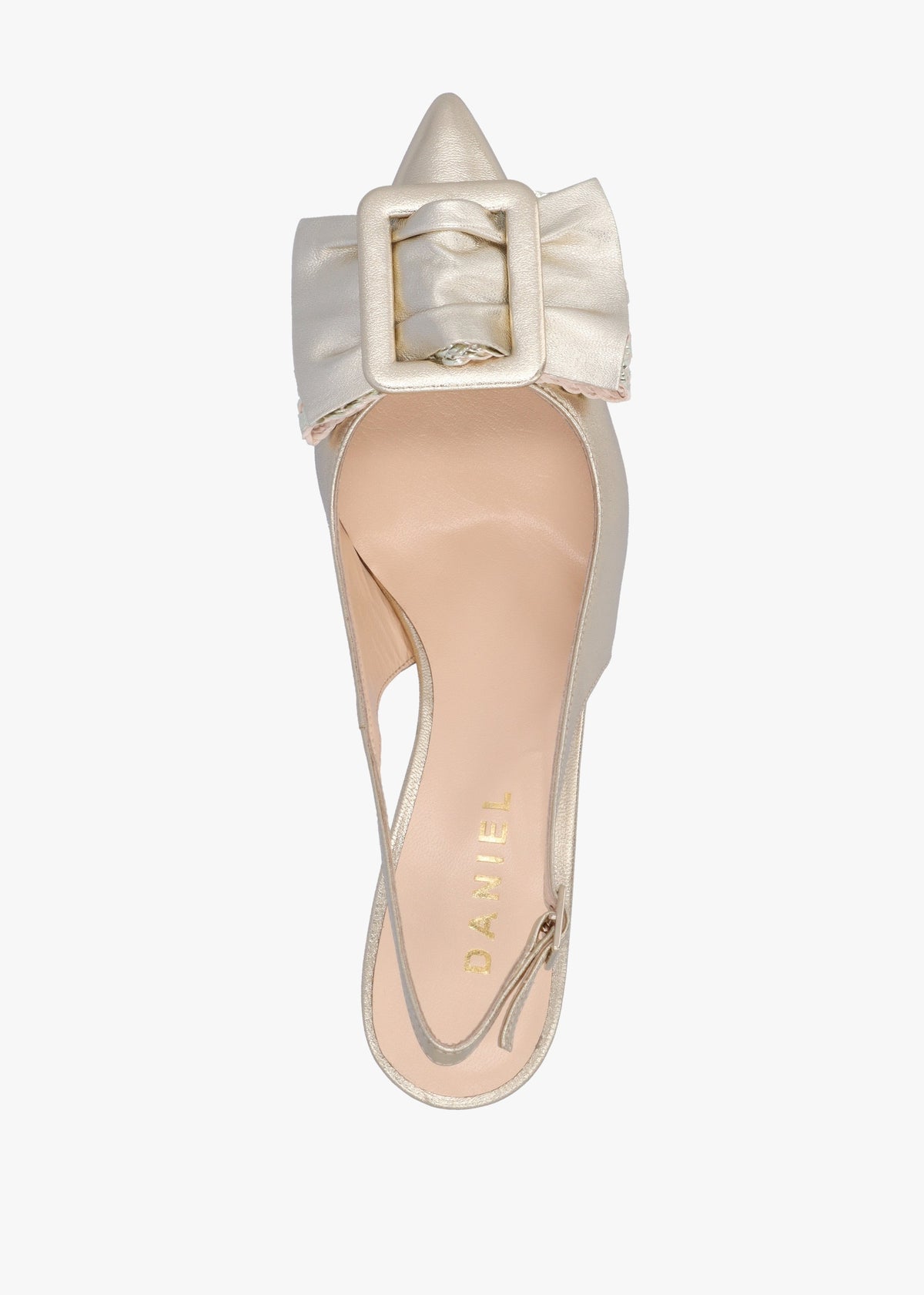 Galina Gold Leather Raffia Bow Heeled Sling Backs